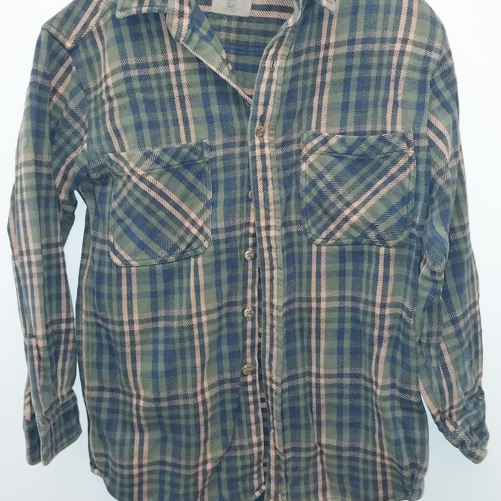 Men's Green and Blue Plaid Button-Down Shirt